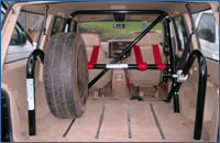 Bespoke Internal Range Rover Classic Roll Cage with spare wheel mount