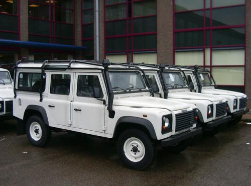 Land Rover LWB Defenders external roll cage and snorkels