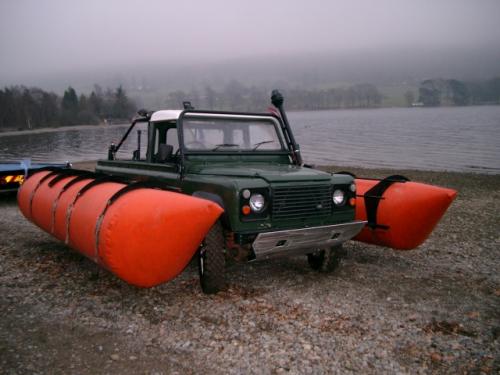 Prototype for Cape to Cape - SWB Land Rover with flotation gear